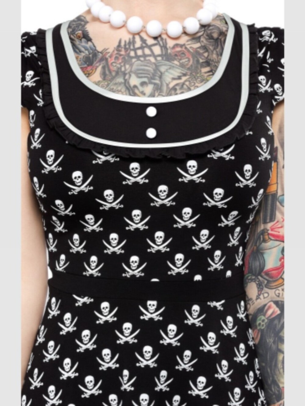 Sourpuss Black Dress with White Skull Print
